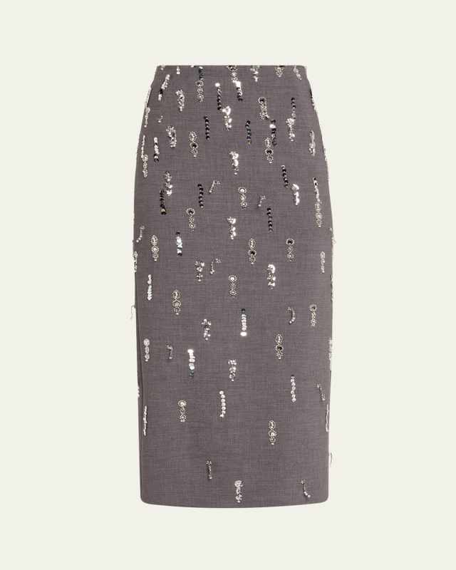 Sequin Embroidered Pencil Midi Skirt